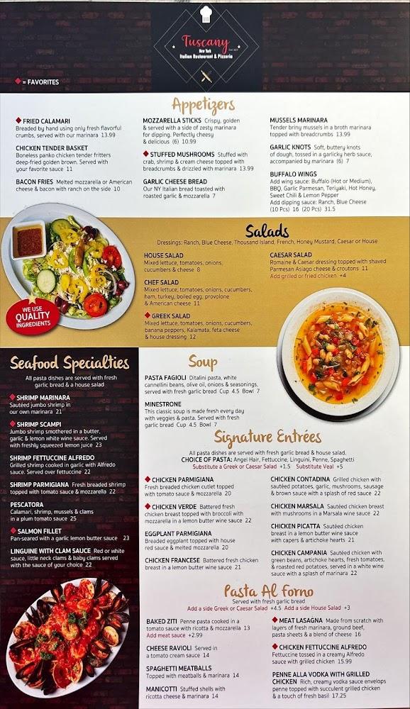 Tuscany NY Italian Restaurant & Pizzeria Menu image 2